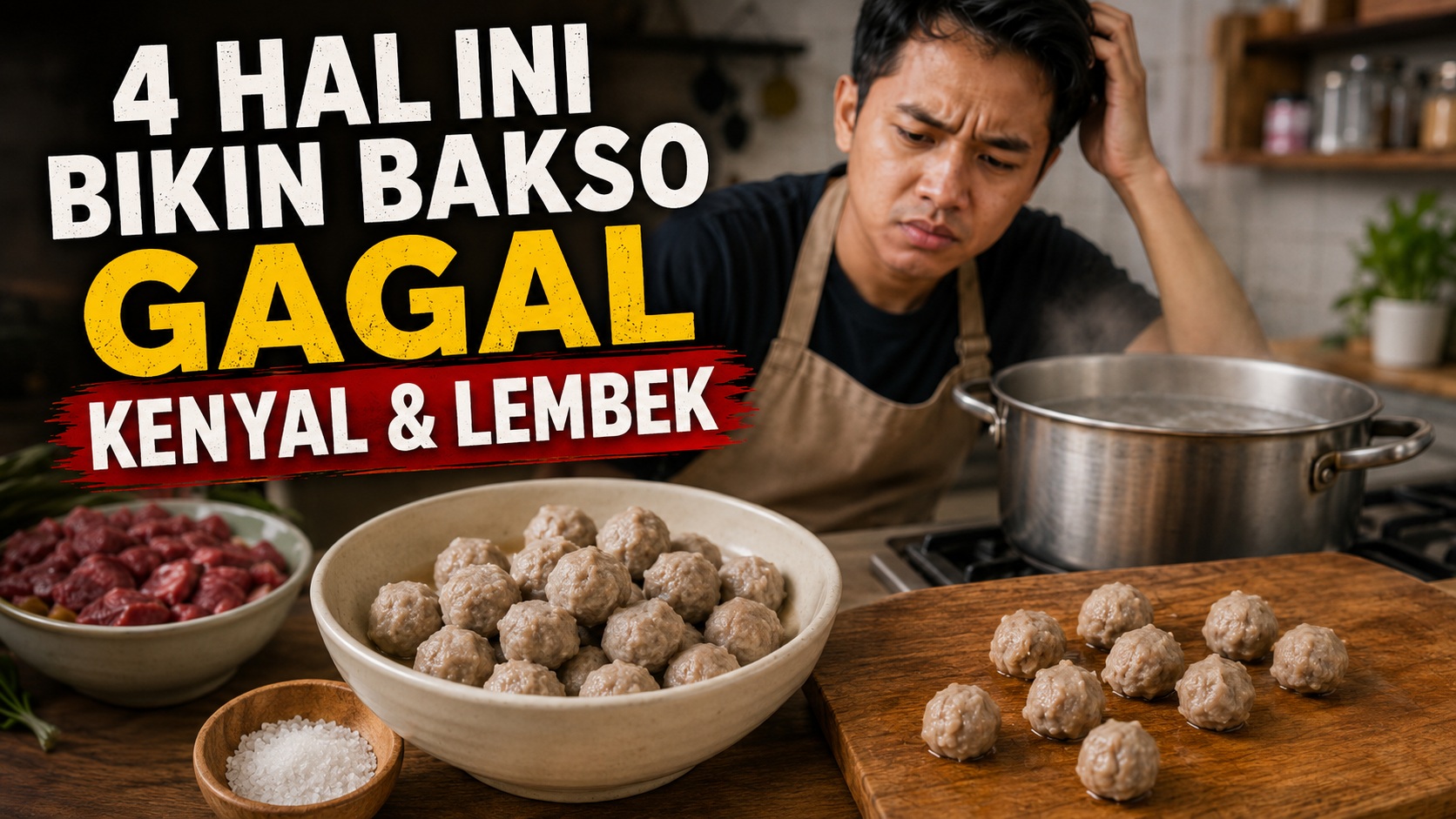 Ilustrasi bakso yang hasilnya jelek
